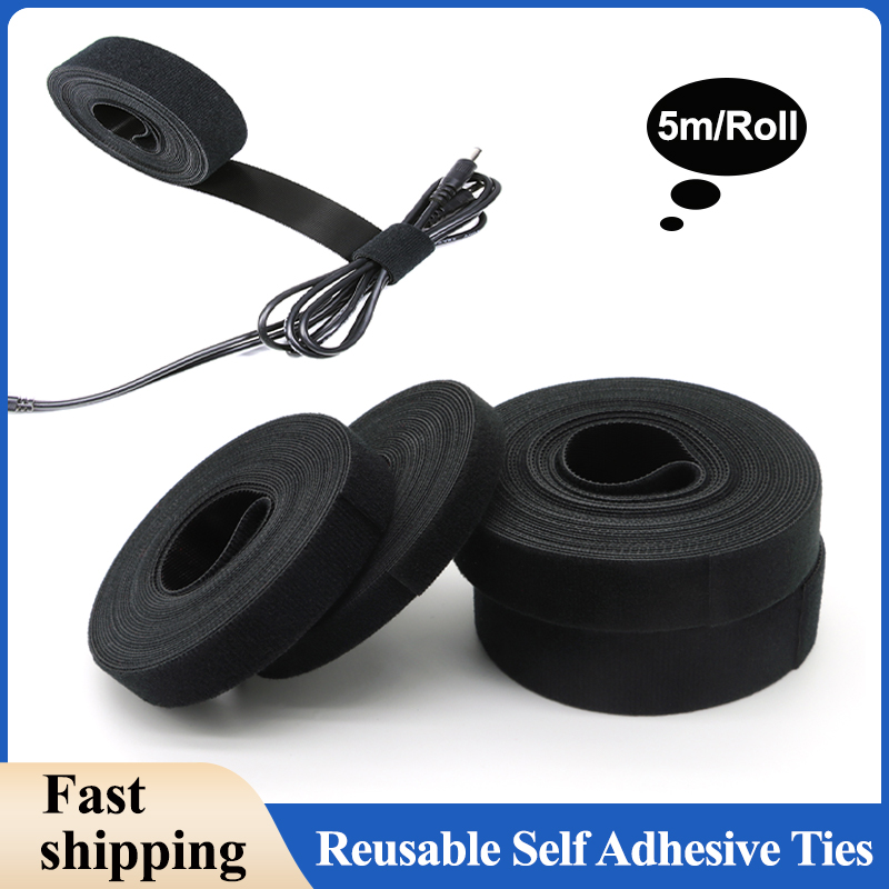 Gear Tie Reusable - 5m/롤 블랙 재사용 가능한 자체 접착